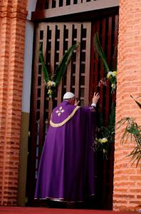 Pope Francis opens the Holy Door prior to declaring the Holy Jubilee Year of Mercy  at the cathedral in Bangui, Central African Republic, Nov. 29. (CNS photo/Paul Haring) 
